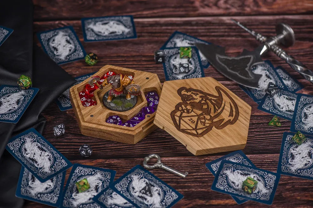 Mystical Dragon Engraved Dice Box with D20 Set - JTNLAB