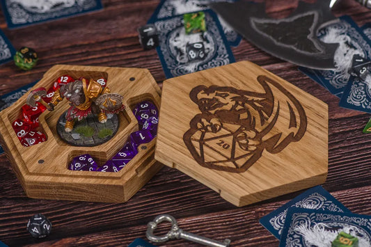 Mystical Dragon Engraved Dice Box with D20 Set - JTNLAB