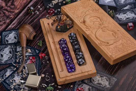 Dragon Carved Dice Tower Set for Tabletop RPGs - JTNLAB