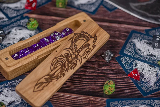 Dragon Engraved Wooden Dice Tray for Tabletop Gaming - JTNLAB