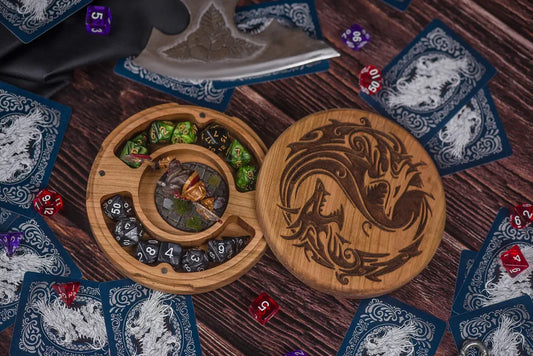 Dragon Crest Engraved Wooden Dice Vault - JTNLAB