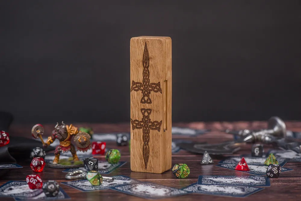 Viking Runes Engraved Wooden Dice Tower for Tabletop Gaming - JTNLAB