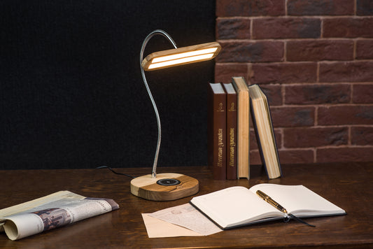Wooden Desk LED Lamp/USB Charger Flexible Goose Neck Study Table Lamp