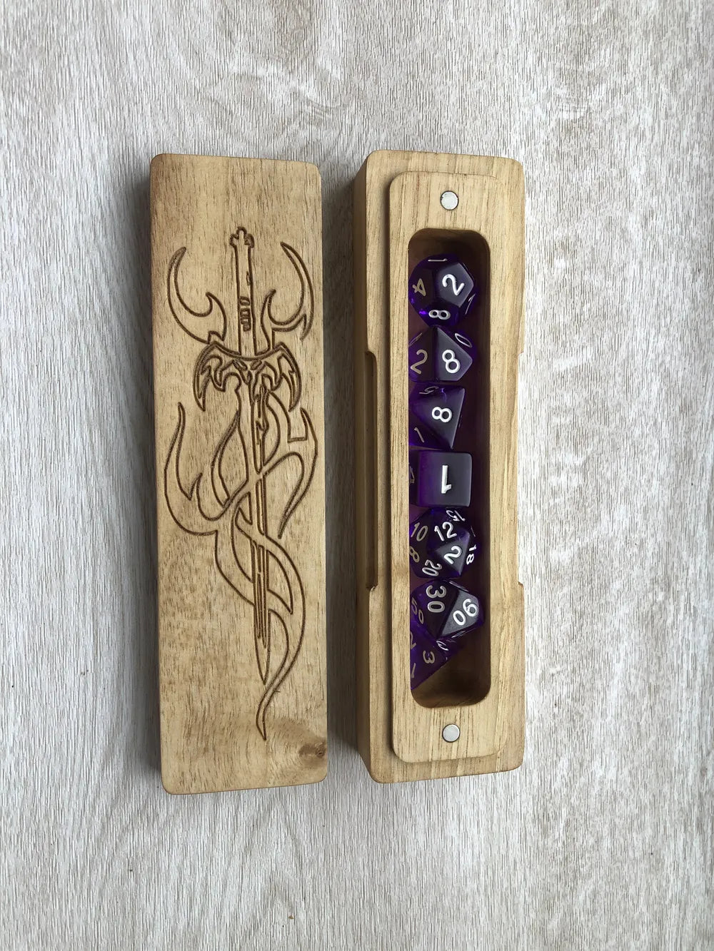 Hand-Crafted Fire Sword Engraved Dice Box - JTNLAB