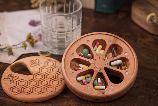 Pill Case Box 7 Day Pill Organizer Natural Wood Weekly Pill Box 12 Bestseller - JTNLAB