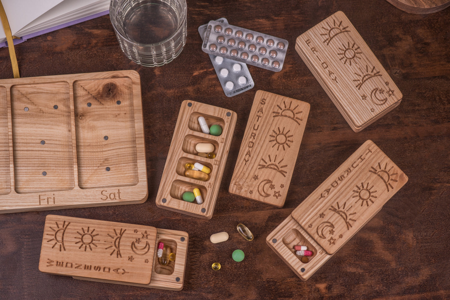 Wooden Pill Box 7 Day Night 4 times day Modular wall box 9 - JTNLAB