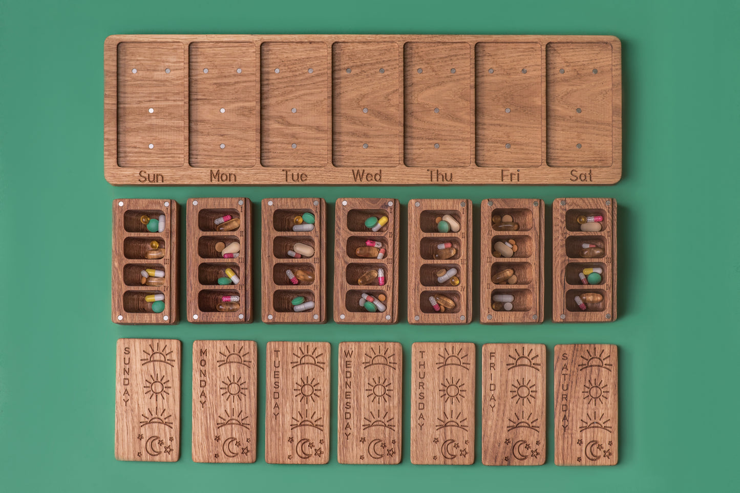 Wooden Pill Box 7 Day Night 4 times day Modular wall box 9 - JTNLAB
