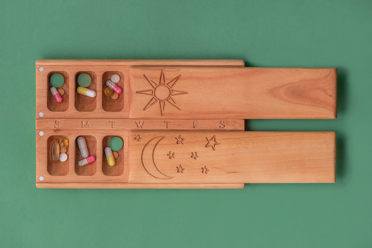 Pill Case Organizer Natural Wood Decorative Ornament Sun And Moon 5 - JTNLAB