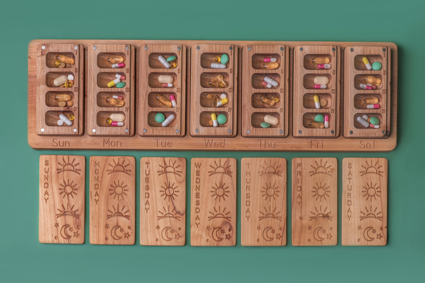 Wooden Pill Box 7 Day Night 4 times day Modular wall box 9 - JTNLAB