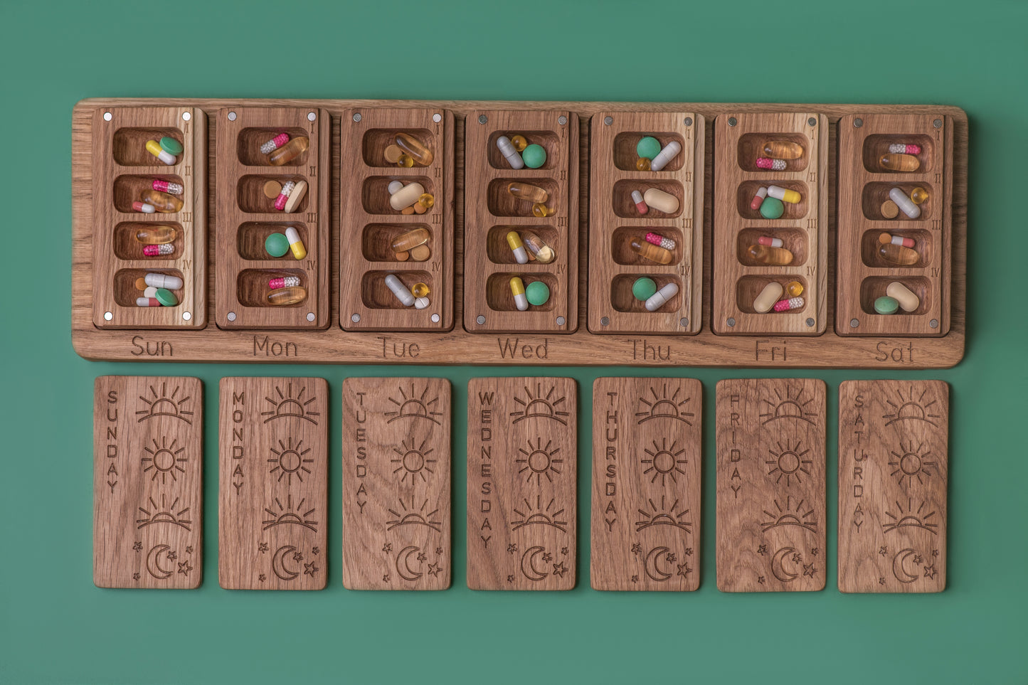 Wooden Pill Box 7 Day Night 4 times day Modular wall box 9 - JTNLAB