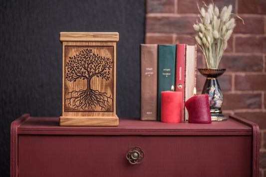 Urns for Human Ashes Cremation Urns / Memorial Urns / Memory box / Large Urns for Human - Tree of Life Wooden Urns - JTNLAB