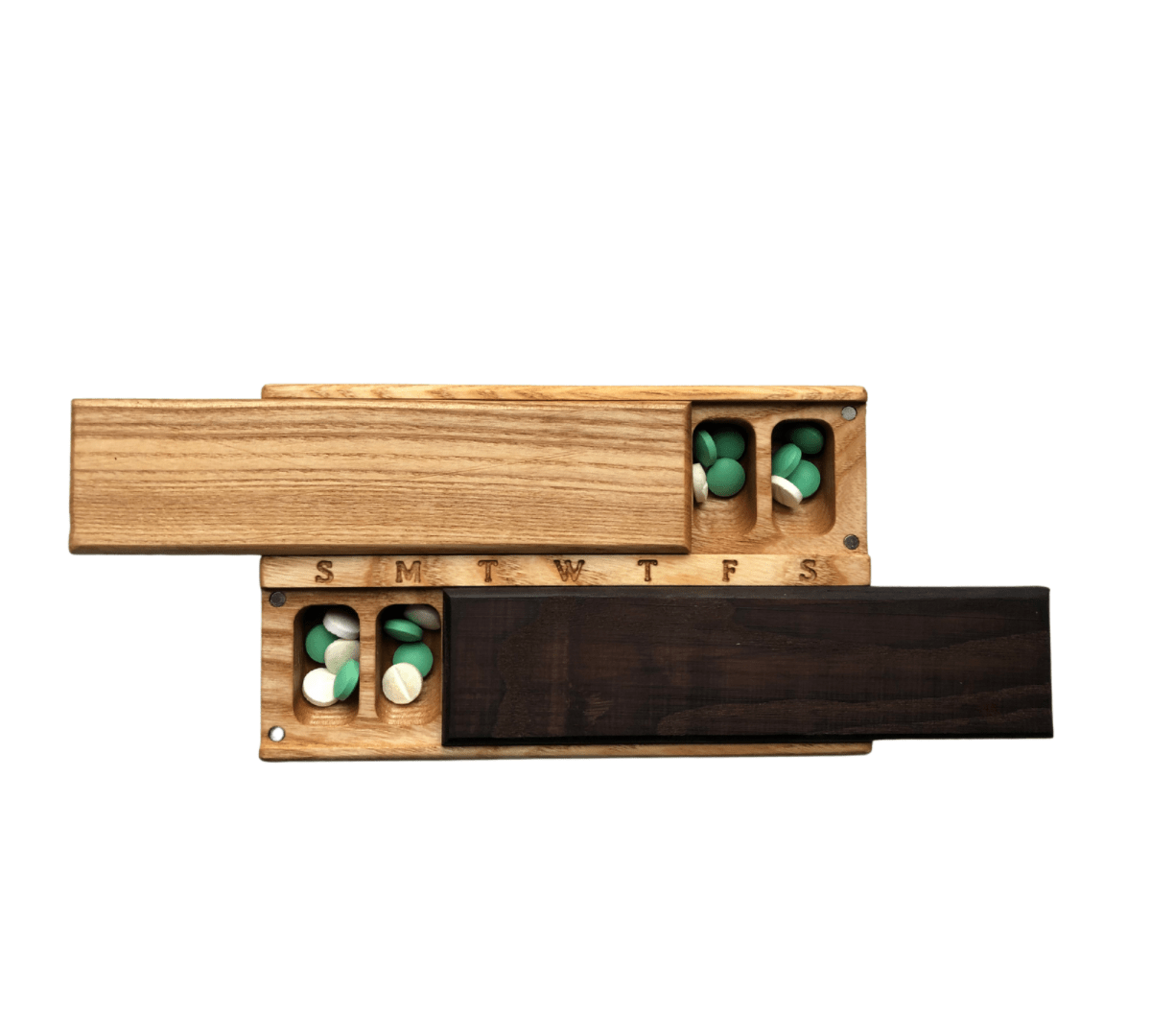 JTNlab PILLBOX Ash / No Personalization WOODEN DAY/NIGHT PILL BOX - NATURAL WOOD DESING