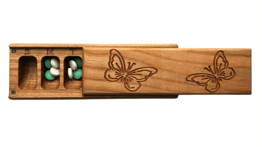 JTNlab PILLBOX Cherry / No Personalization WOODEN PILL BOX - BUTTERFLIES