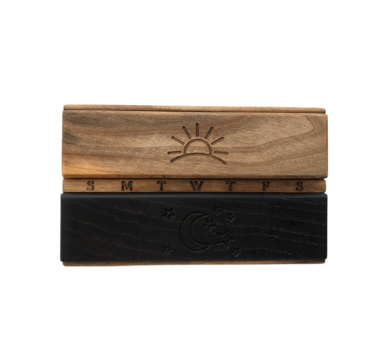 JTNlab PILLBOX No Personalization WOODEN DAY-NIGHT PILL BOX  - SUN AND MOON 2