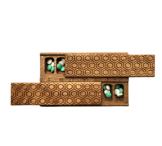 JTNlab PILLBOX Oak / Please Select WOODEN DAY/NIGHT PILL BOX - HONEYCOMB