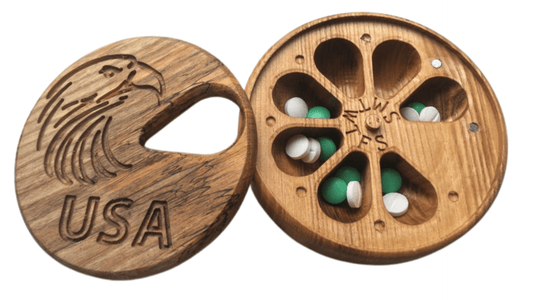 JTNlab PILLBOX ROUND WOODEN PILL BOX - USA EAGLE