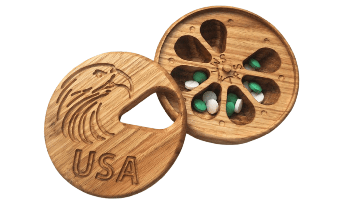JTNlab PILLBOX ROUND WOODEN PILL BOX - USA EAGLE