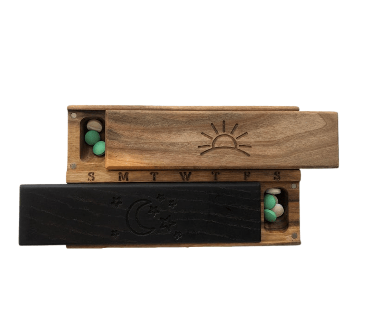 JTNlab PILLBOX WOODEN DAY-NIGHT PILL BOX  - SUN AND MOON 2