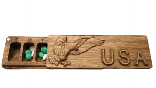 JTNlab PILLBOX WOODEN PILL BOX - 3D USA Eagle