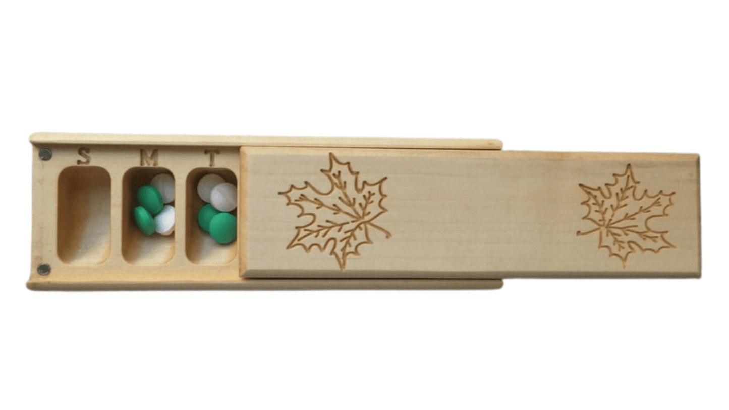 JTNlab PILLBOX WOODEN PILL BOX - MAPLE LEAVES