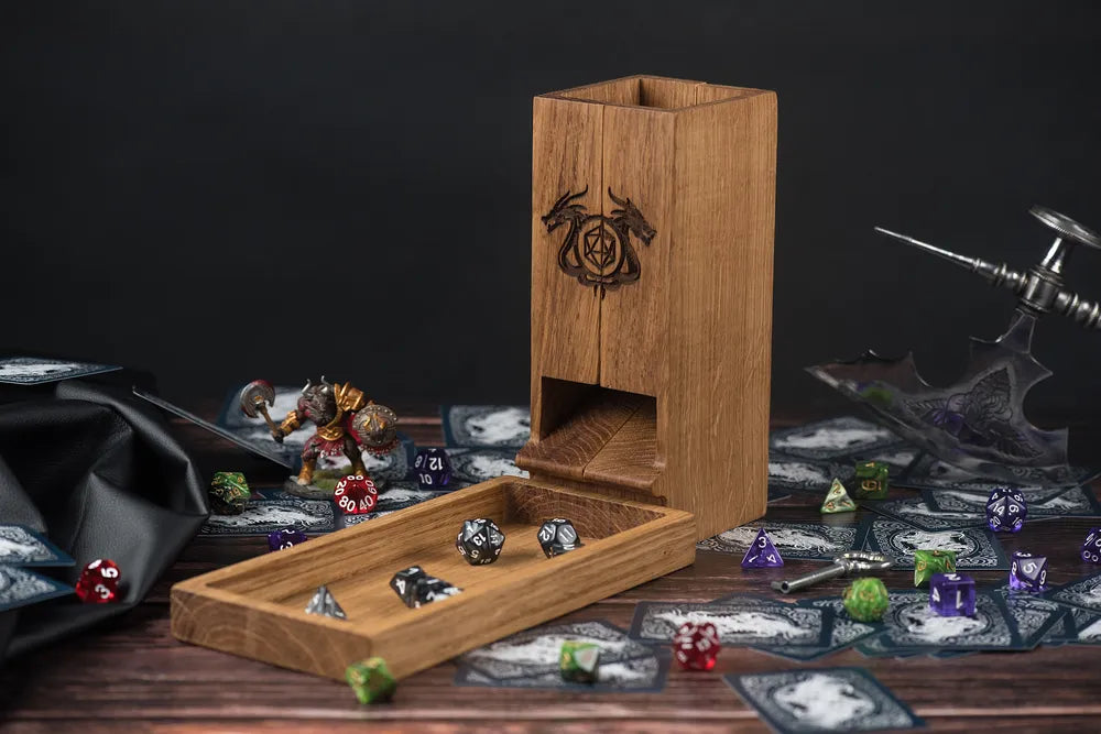 Wooden Dice Tower and Tray Set for D&D Enthusiasts - JTNLAB