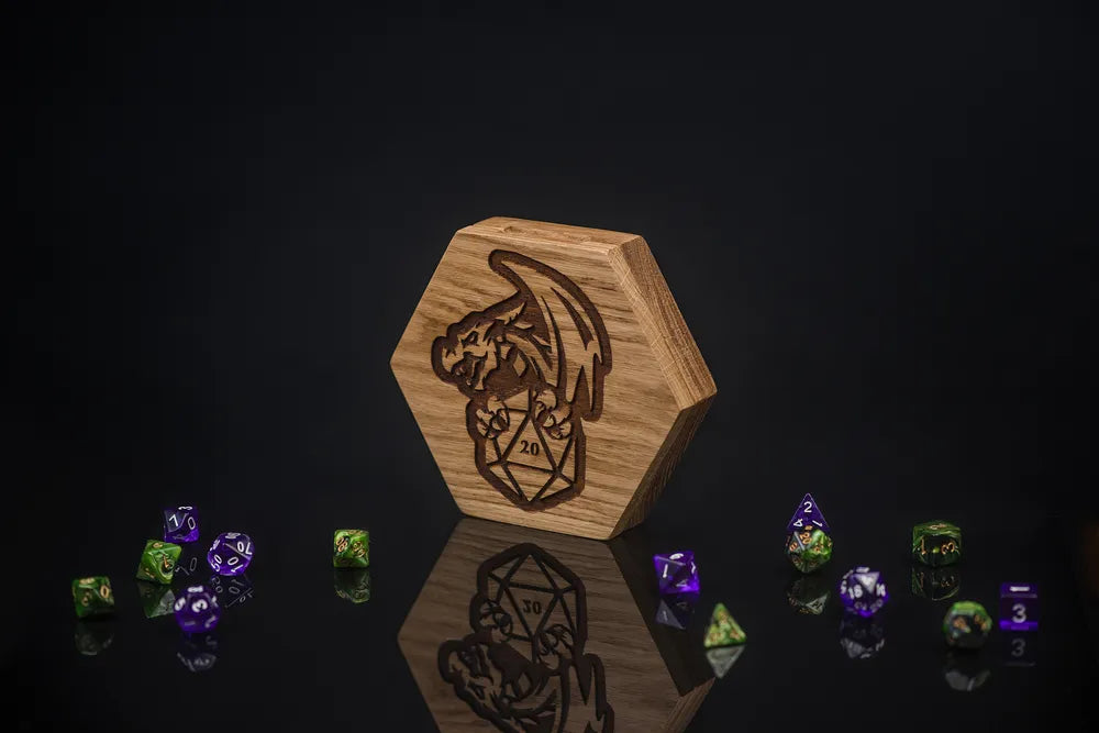 Mystical Dragon Engraved Dice Box with D20 Set - JTNLAB