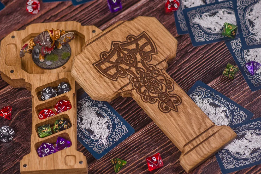 Celtic Engraved Wooden Dice Tower and Tray Set - JTNLAB