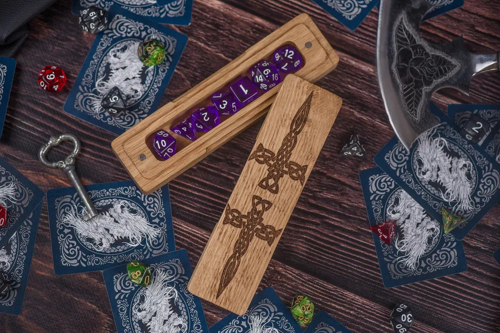 Viking Runes Engraved Wooden Dice Tower for Tabletop Gaming - JTNLAB