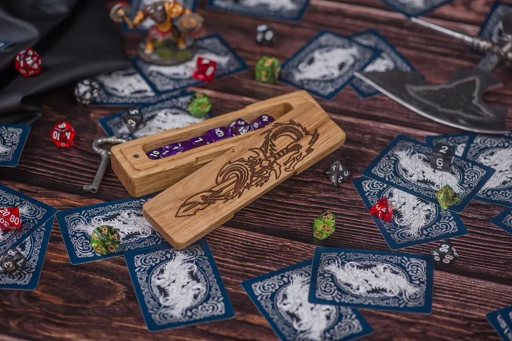 Dragon Engraved Wooden Dice Tray for Tabletop Gaming - JTNLAB