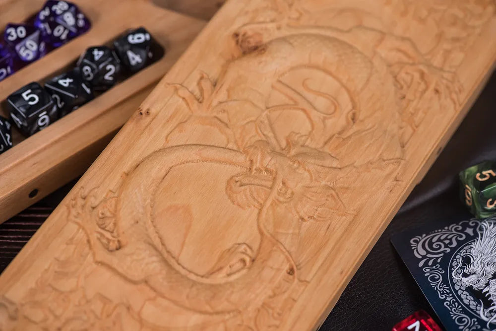 Dragon Carved Dice Tower Set for Tabletop RPGs - JTNLAB