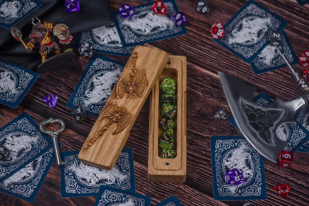 Handcrafted Wooden Dice Box with Twin Axes Engraving - JTNLAB