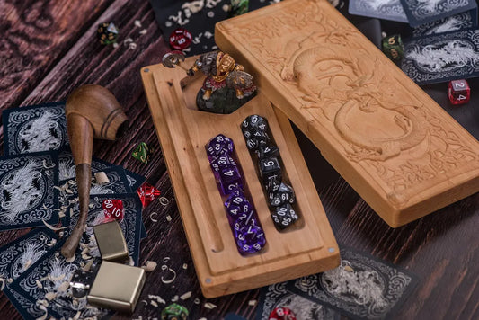Dragon Carved Dice Tower Set for Tabletop RPGs - JTNLAB