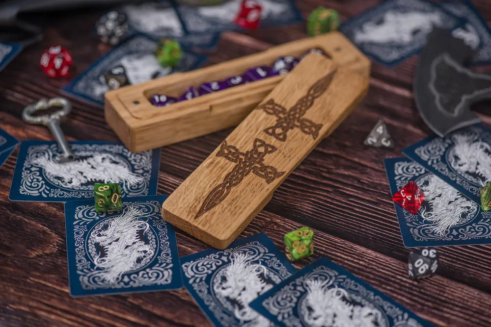 Viking Runes Engraved Wooden Dice Tower for Tabletop Gaming - JTNLAB