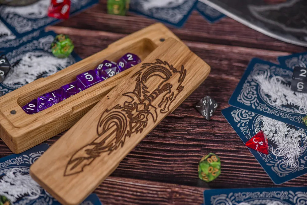 Dragon Engraved Wooden Dice Tray for Tabletop Gaming - JTNLAB