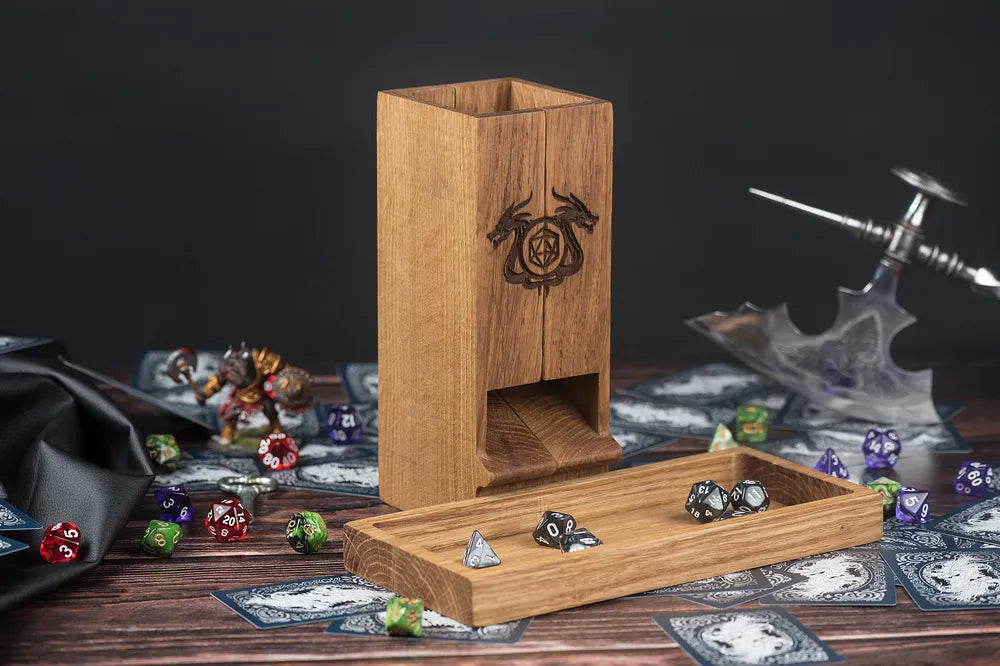 Wooden Dice Tower and Tray Set for D&D Enthusiasts - JTNLAB