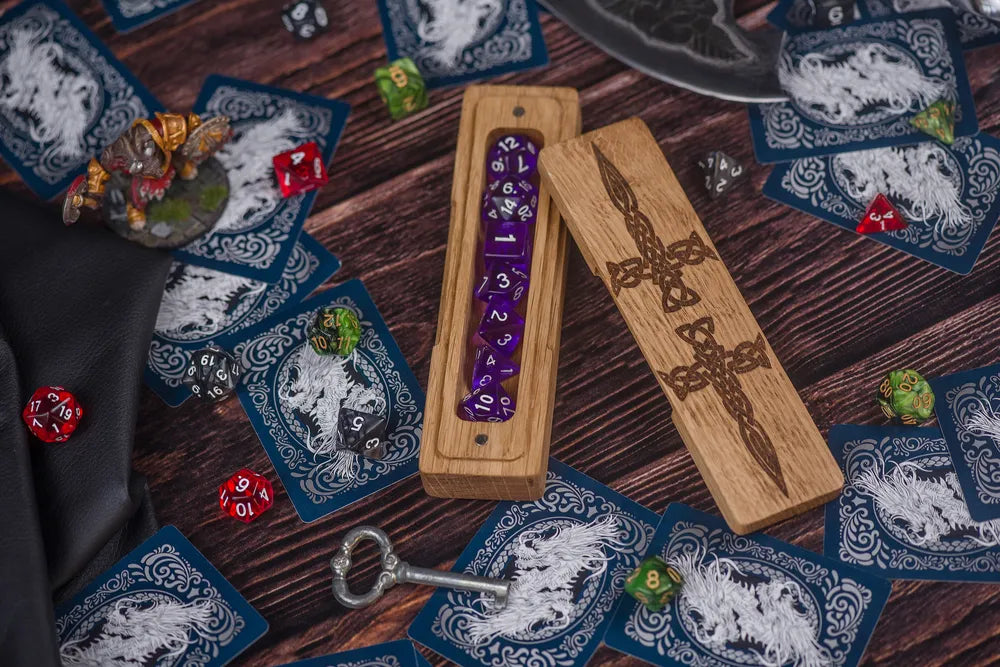 Viking Runes Engraved Wooden Dice Tower for Tabletop Gaming - JTNLAB