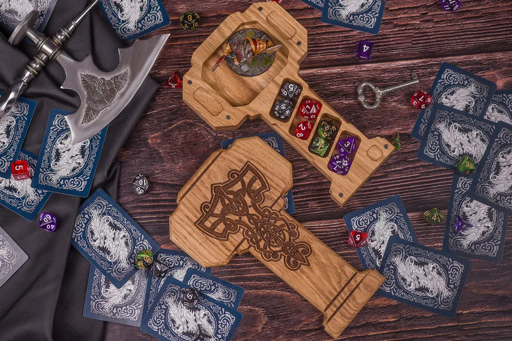 Celtic Engraved Wooden Dice Tower and Tray Set - JTNLAB