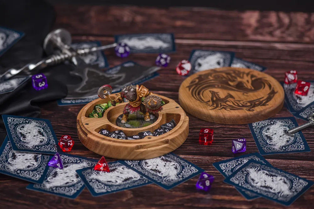 Dragon Crest Engraved Wooden Dice Vault - JTNLAB