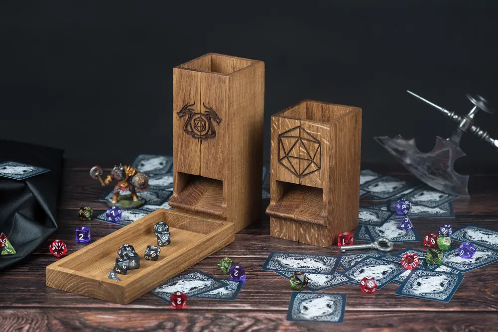 Wooden Dice Tower and Tray Set for D&D Enthusiasts - JTNLAB