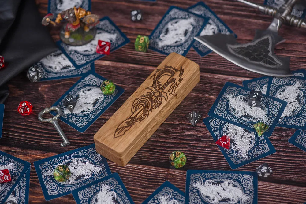Dragon Engraved Wooden Dice Tray for Tabletop Gaming - JTNLAB