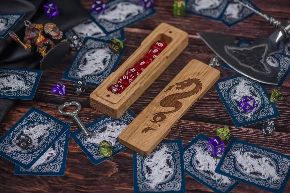 Dragon Engraved Wooden Dice Vault - JTNLAB