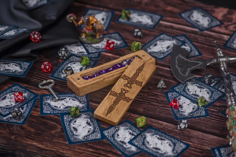 Viking Runes Engraved Wooden Dice Tower for Tabletop Gaming - JTNLAB