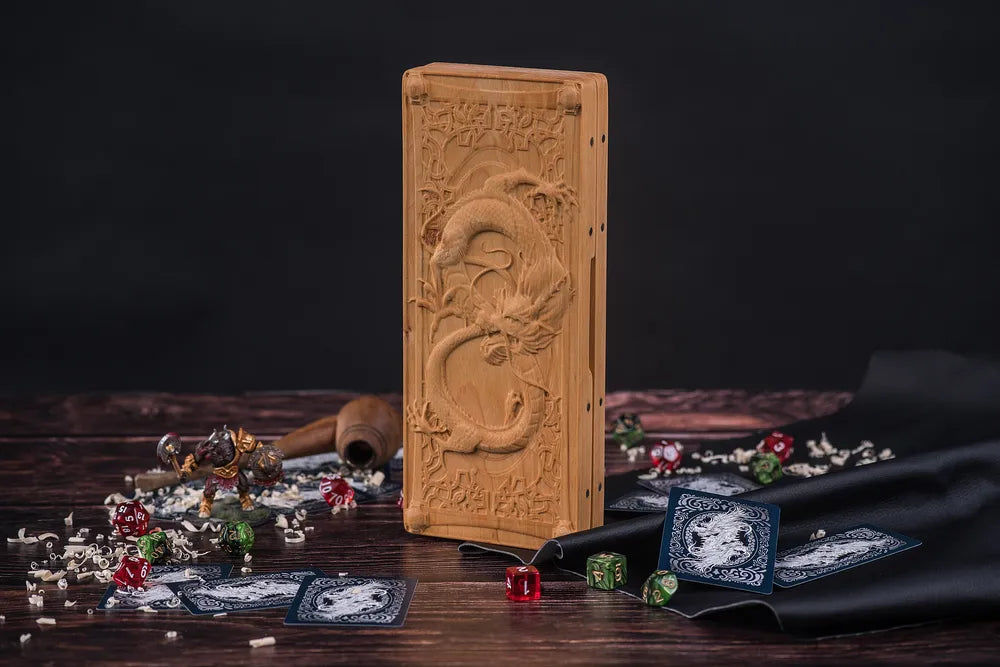 Dragon Carved Dice Tower Set for Tabletop RPGs - JTNLAB