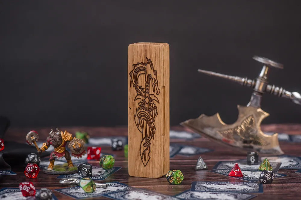 Dragon Engraved Wooden Dice Tray for Tabletop Gaming - JTNLAB