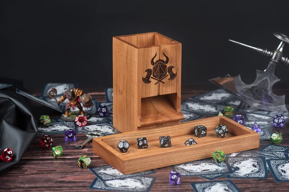 Wooden Dice Tower and Tray Set for D&D Enthusiasts - JTNLAB