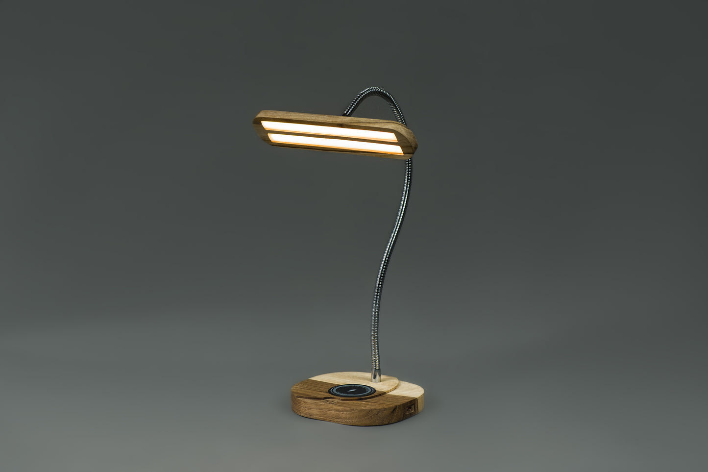 Wooden Desk LED Lamp/USB Charger Flexible Goose Neck Study Table Lamp