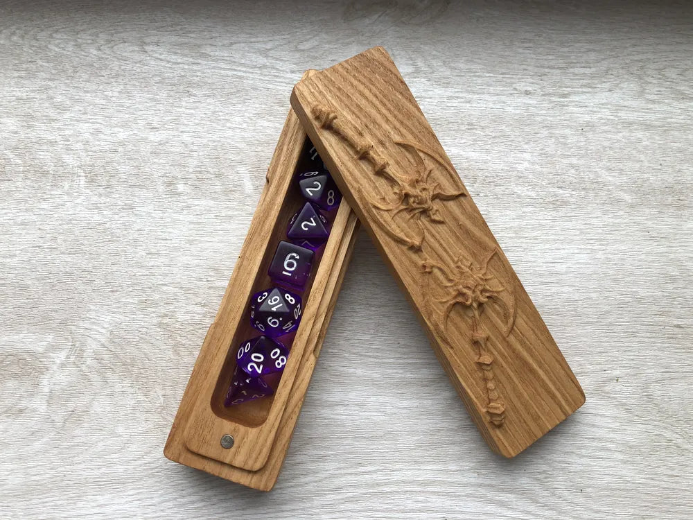 Handcrafted Wooden Dice Box with Twin Axes Engraving - JTNLAB