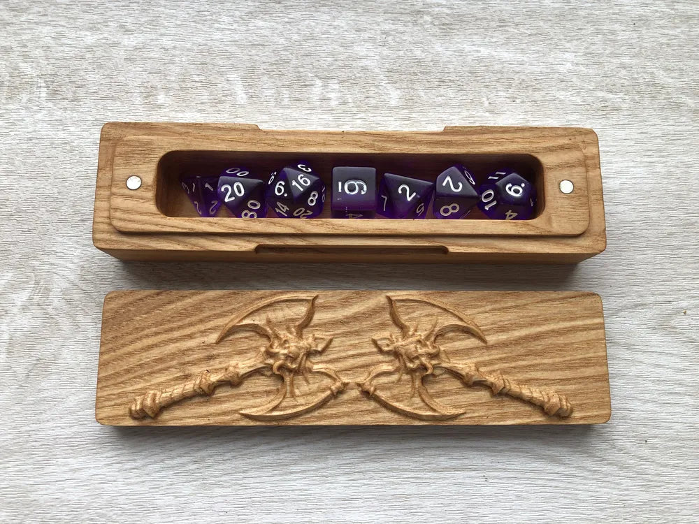 Handcrafted Wooden Dice Box with Twin Axes Engraving - JTNLAB
