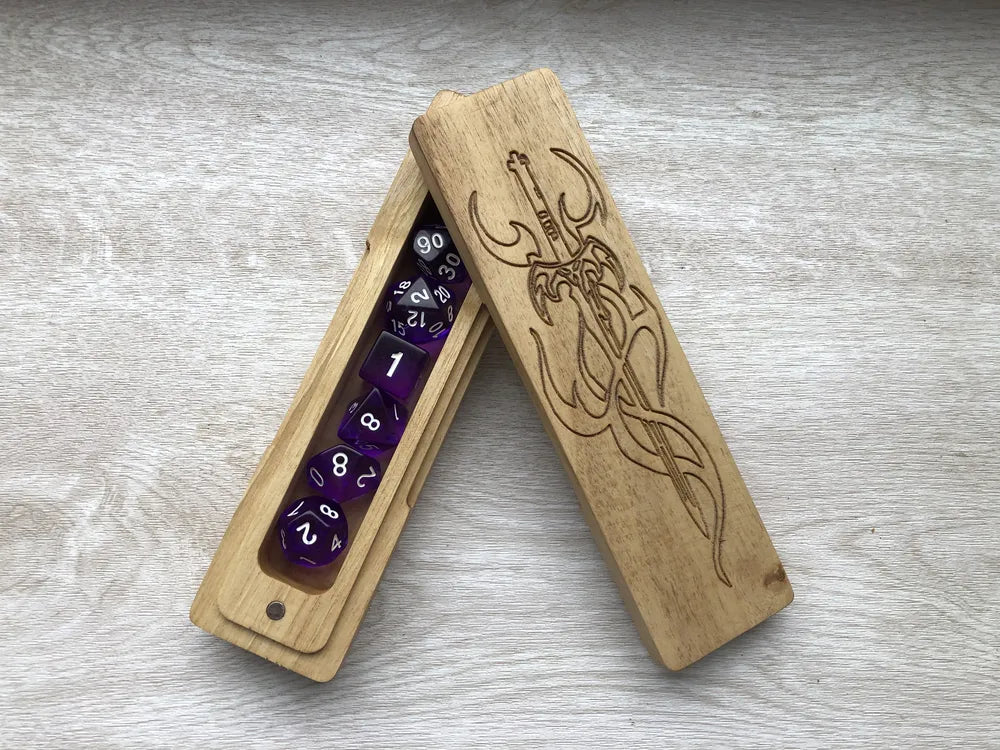 Hand-Crafted Fire Sword Engraved Dice Box - JTNLAB