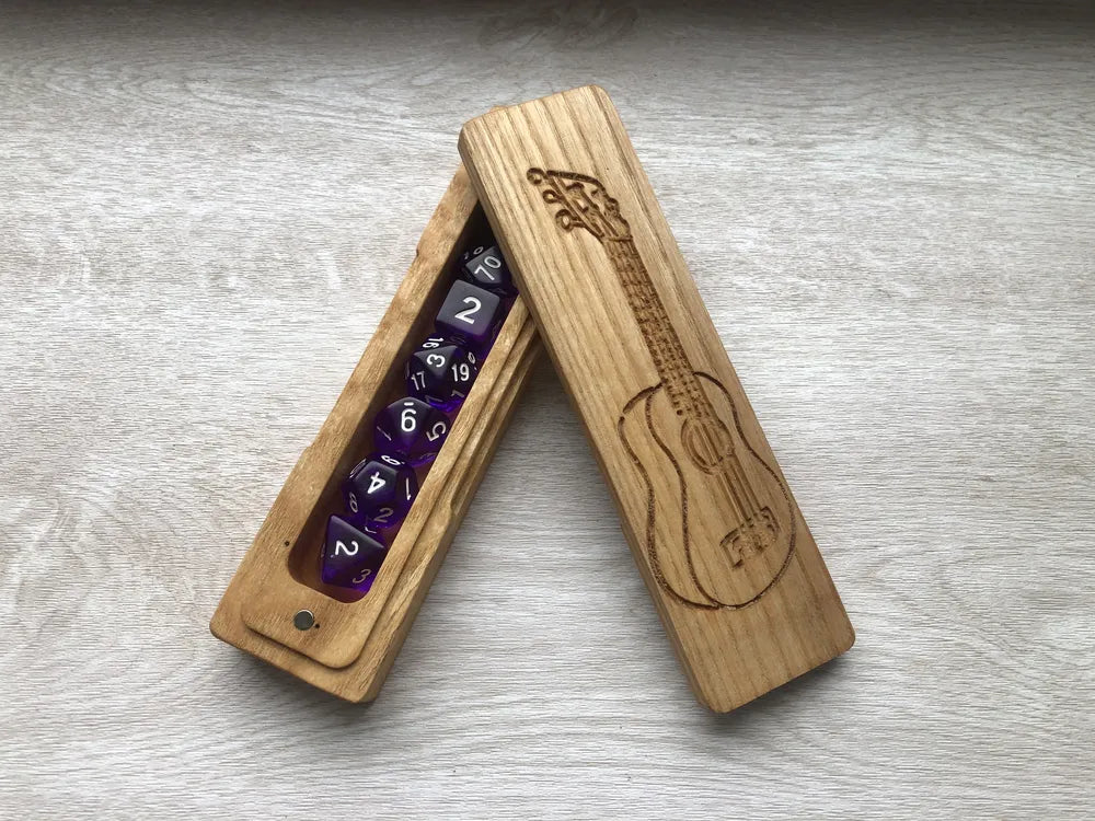 Handcrafted Wooden Dice Box with Guitar Engraving - JTNLAB